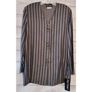 Ms Choice Womens Blazer Size 14 Black Silver Metallic Striped Button Retro